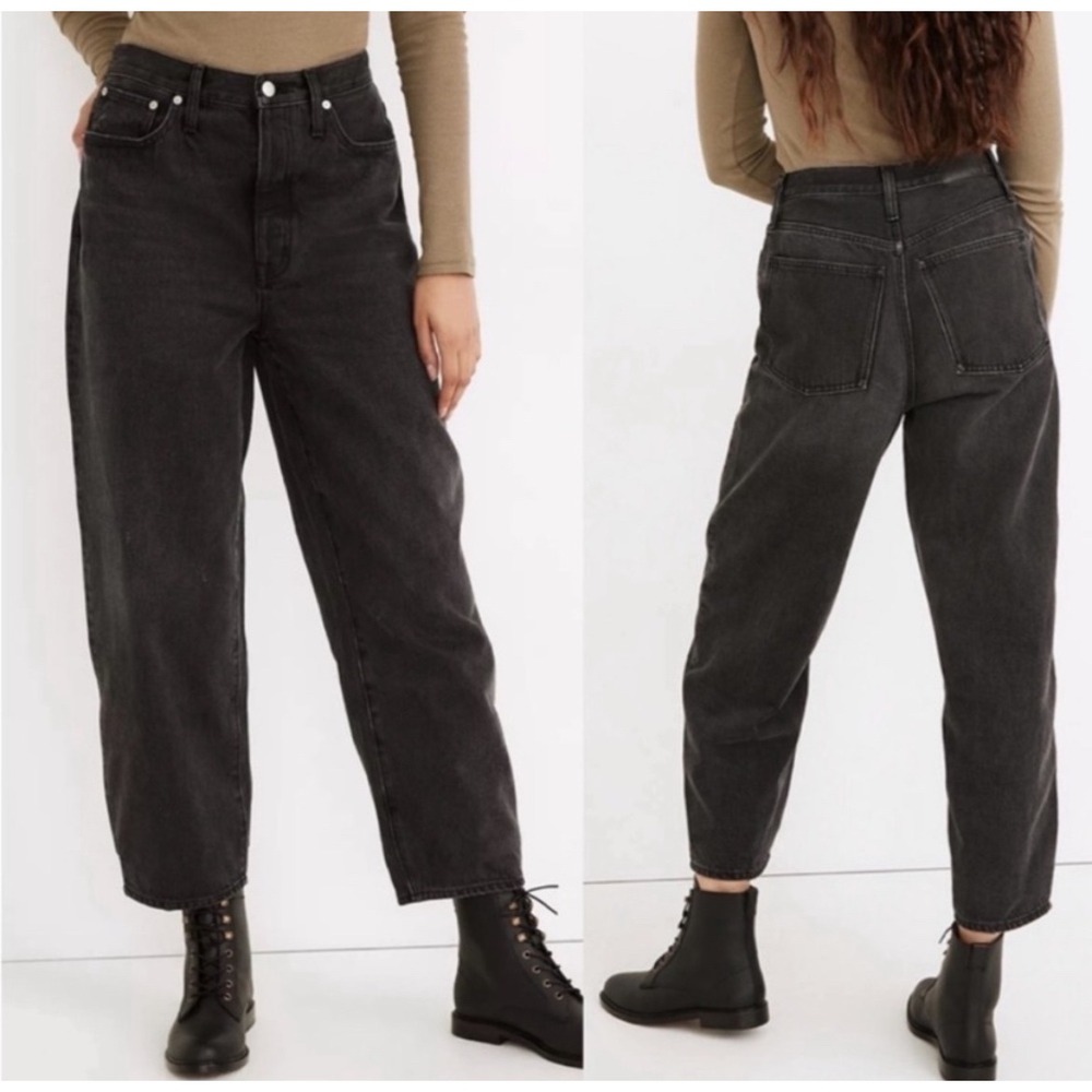 Madewell Balloon Jeans 25P Faded Black High Rise Relaxed Tapered Denim EUC